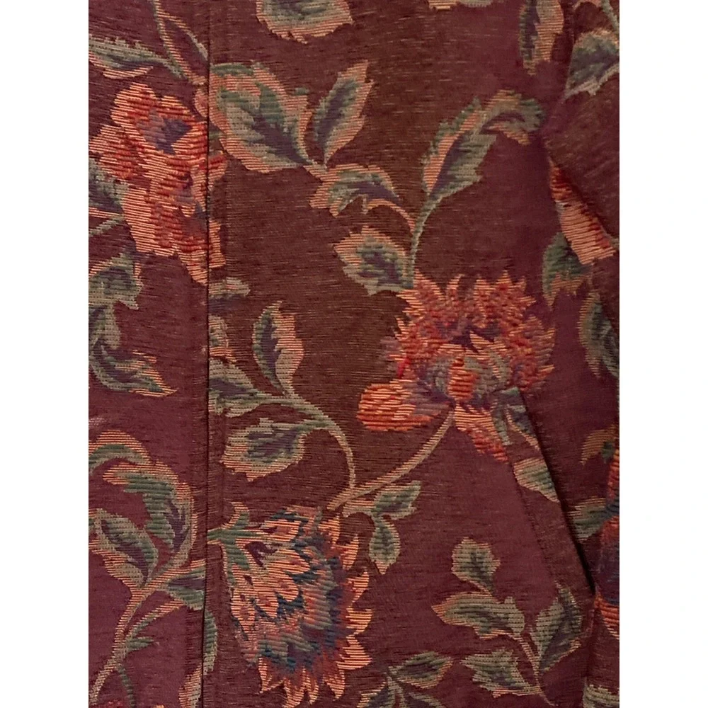 Susan Graver Style‎ Floral Jacket Large Zip Front Burgundy Ribbed Hem & Cuffs